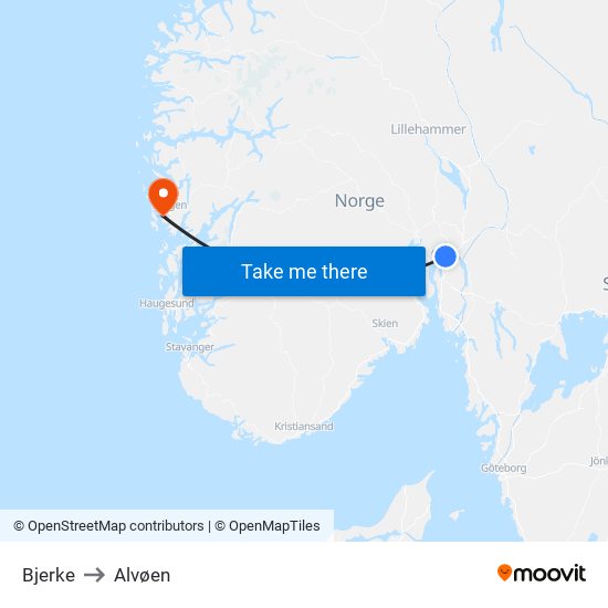 Bjerke to Alvøen map