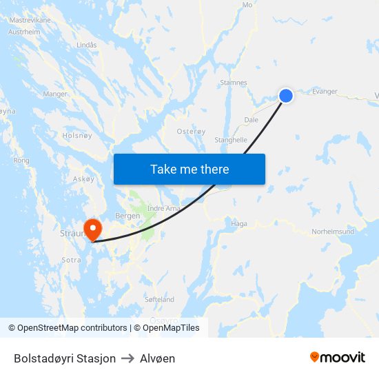 Bolstadøyri Stasjon to Alvøen map