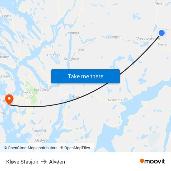 Kløve Stasjon to Alvøen map