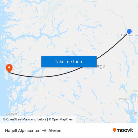 Hafjell Alpinsenter to Alvøen map