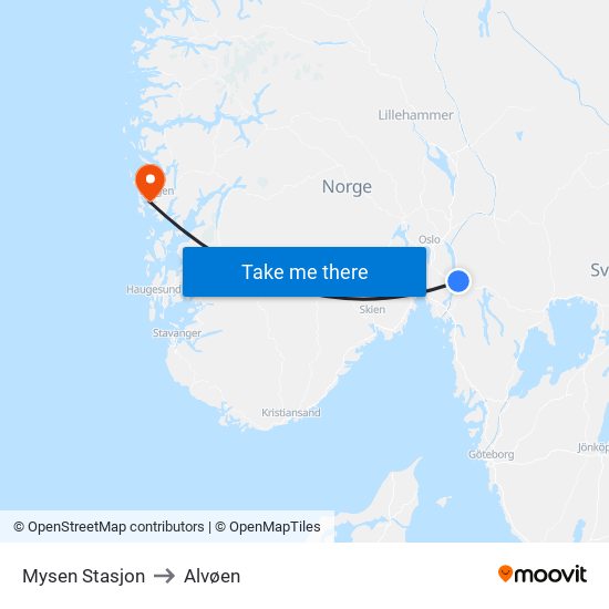 Mysen Stasjon to Alvøen map