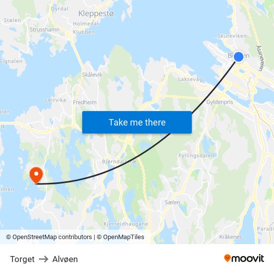 Torget to Alvøen map