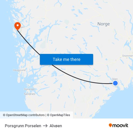 Porsgrunn Porselen to Alvøen map