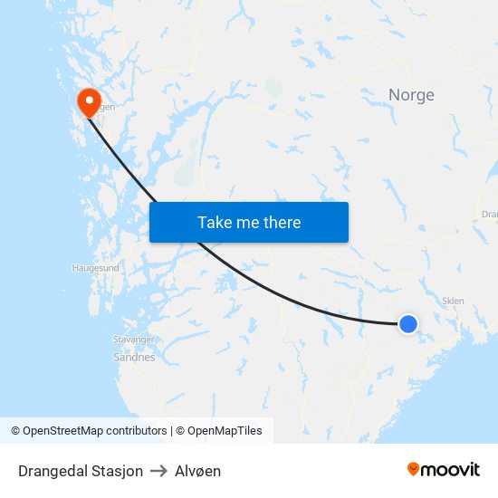 Drangedal Stasjon to Alvøen map