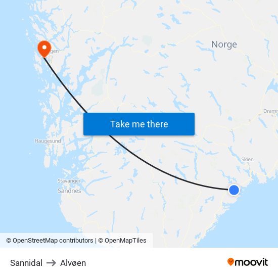 Sannidal to Alvøen map