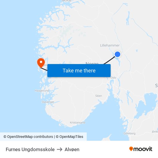 Furnes Ungdomsskole to Alvøen map