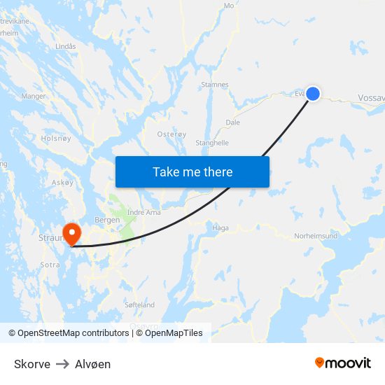 Skorve to Alvøen map