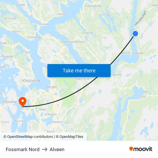 Fossmark Nord to Alvøen map