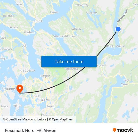 Fossmark Nord to Alvøen map