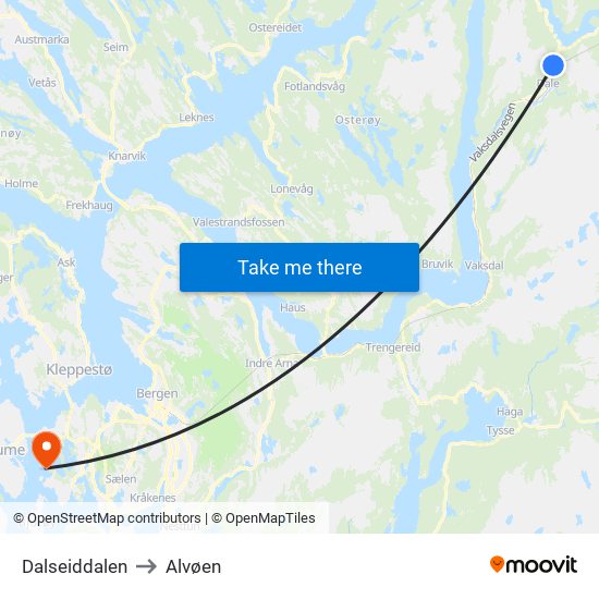 Dalseiddalen to Alvøen map