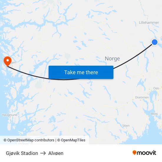 Gjøvik Stadion to Alvøen map