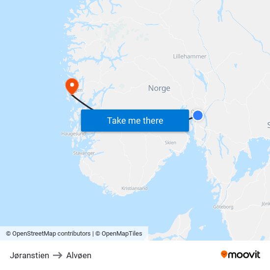 Jøranstien to Alvøen map