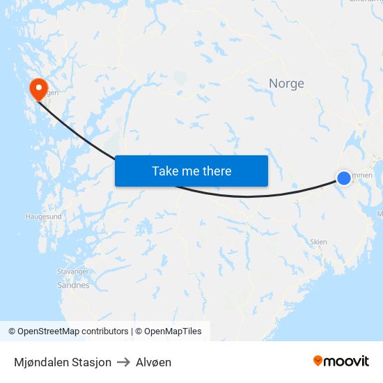 Mjøndalen Stasjon to Alvøen map