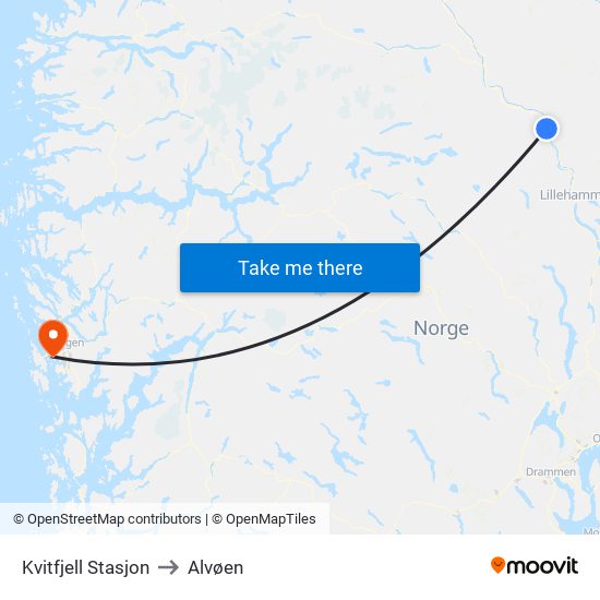 Kvitfjell Stasjon to Alvøen map