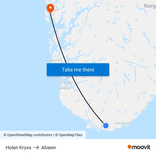 Holen Kryss to Alvøen map