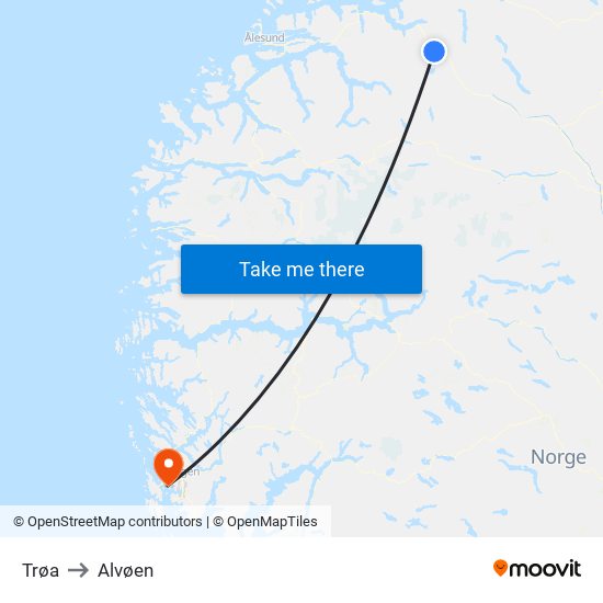 Trøa to Alvøen map