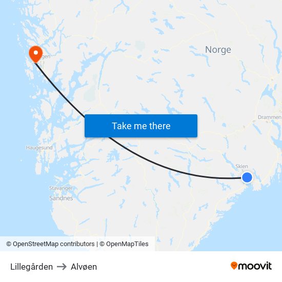 Lillegården to Alvøen map