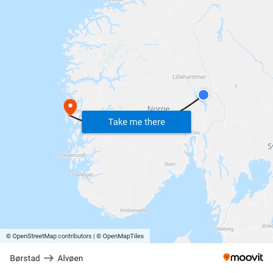 Børstad to Alvøen map