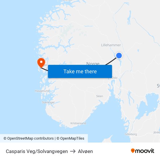 Casparis Veg/Solvangvegen to Alvøen map