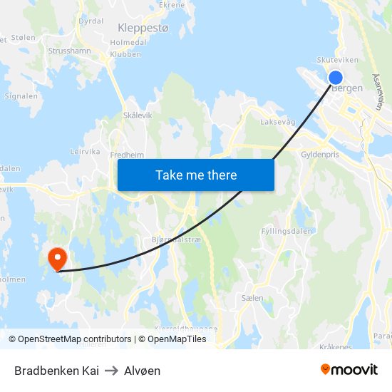 Bradbenken Kai to Alvøen map