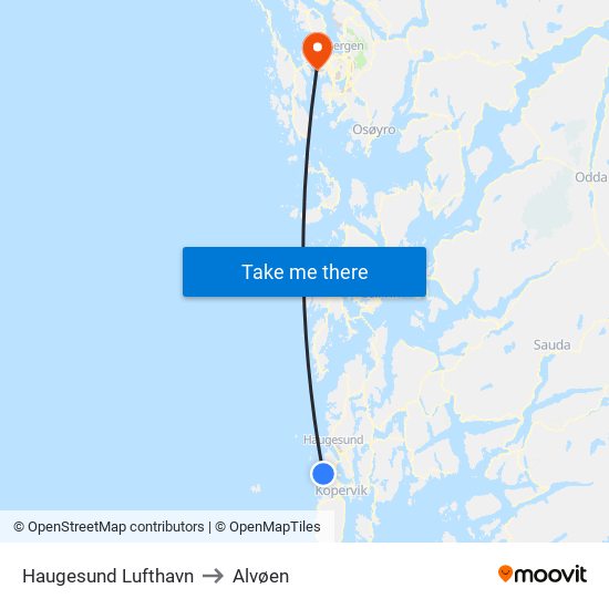 Haugesund Lufthavn to Alvøen map