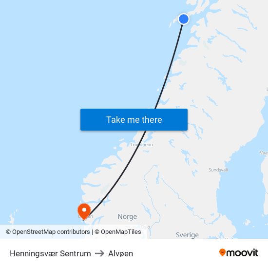 Henningsvær Sentrum to Alvøen map