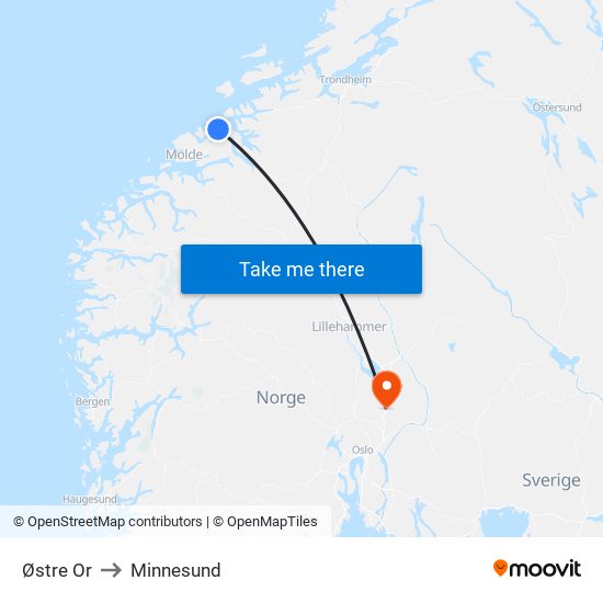 Østre Or to Minnesund map