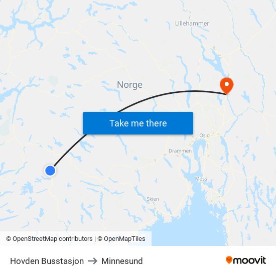 Hovden Busstasjon to Minnesund map