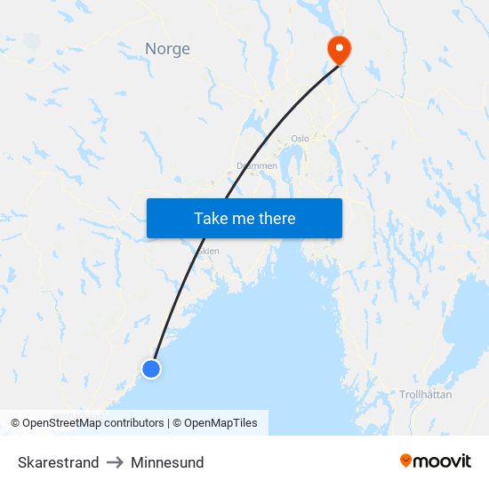 Skarestrand to Minnesund map