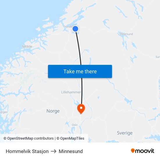 Hommelvik Stasjon to Minnesund map