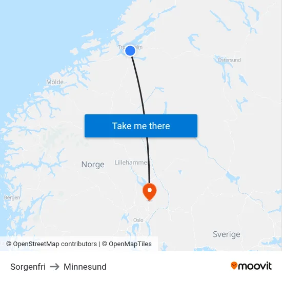 Sorgenfri to Minnesund map