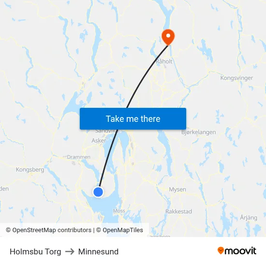 Holmsbu Torg to Minnesund map