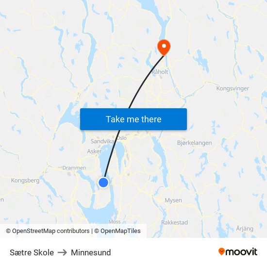 Sætre Skole to Minnesund map