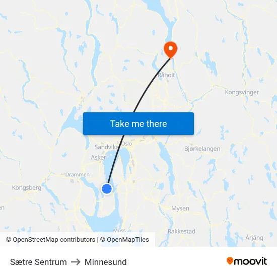 Sætre Sentrum to Minnesund map