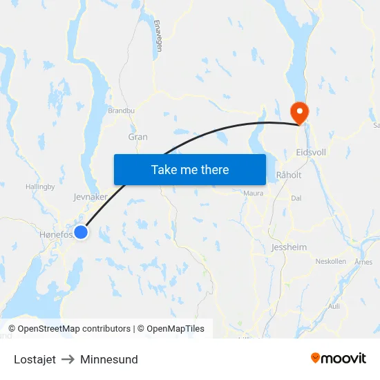Lostajet to Minnesund map