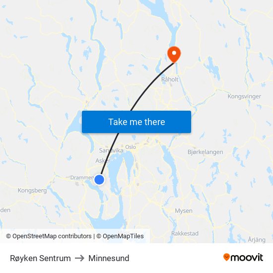 Røyken Sentrum to Minnesund map