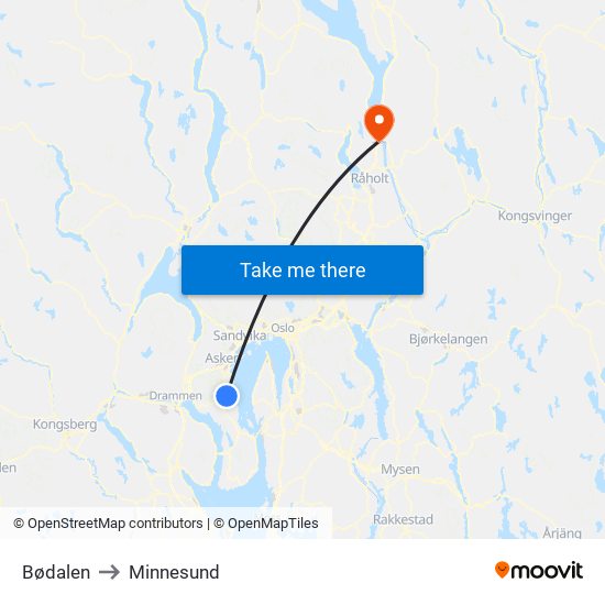 Bødalen to Minnesund map