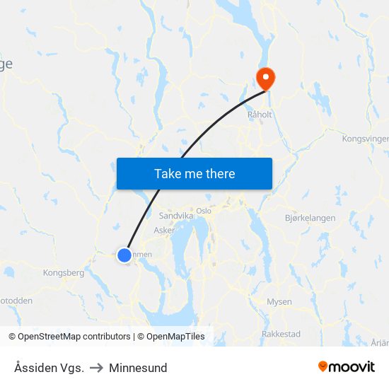 Åssiden Vgs. to Minnesund map