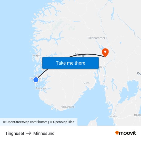 Tinghuset to Minnesund map