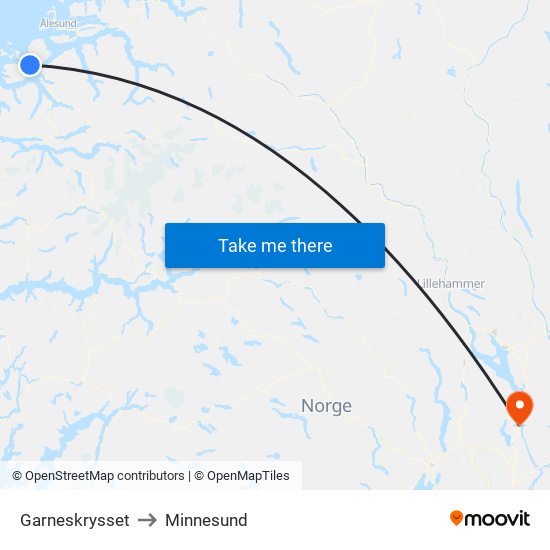 Garneskrysset to Minnesund map