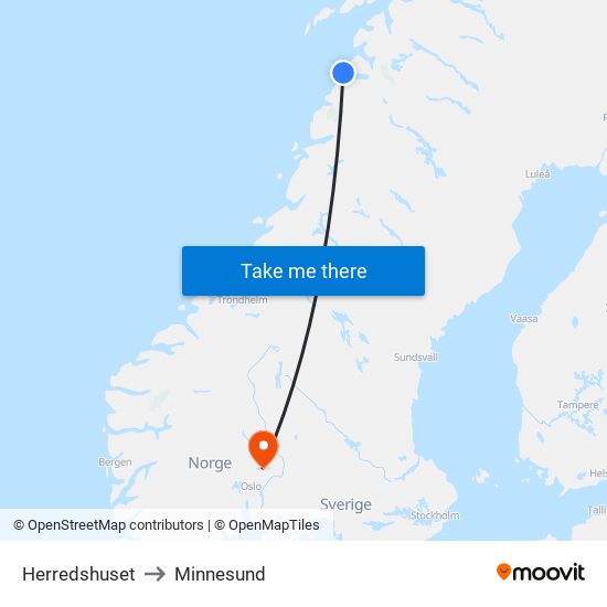 Herredshuset to Minnesund map