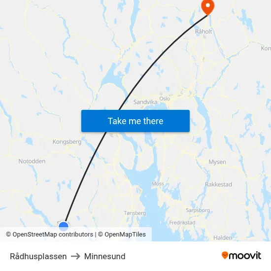 Rådhusplassen to Minnesund map