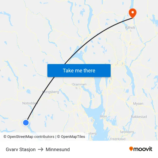 Gvarv Stasjon to Minnesund map