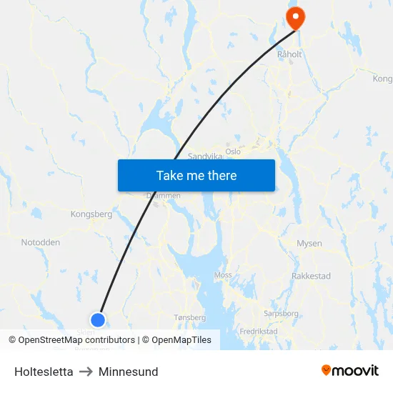 Holtesletta to Minnesund map
