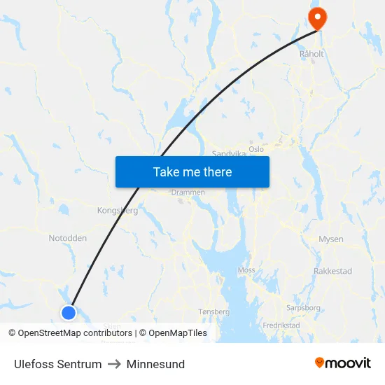 Ulefoss Sentrum to Minnesund map