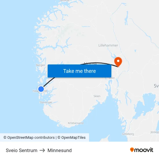 Sveio Sentrum to Minnesund map