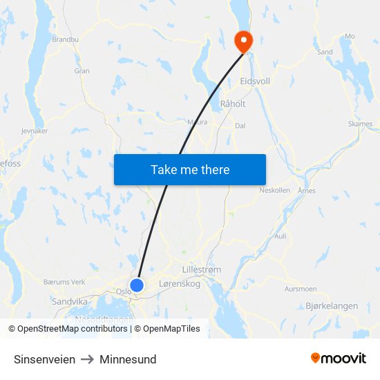 Sinsenveien to Minnesund map