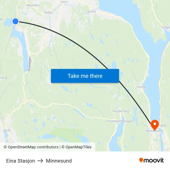 Eina Stasjon to Minnesund map