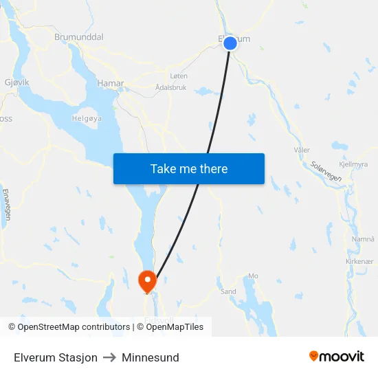 Elverum Stasjon to Minnesund map