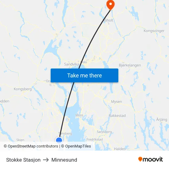Stokke Stasjon to Minnesund map